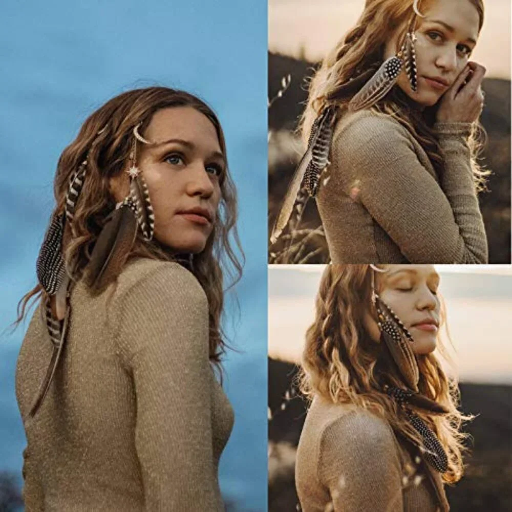 Handmade Bohemian Feather Hair Extension Clip with Beads & Chains